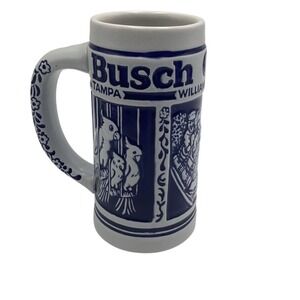 Vintage Busch Gardens Ceramic Beer Stein Mug Blue & White Souvenir